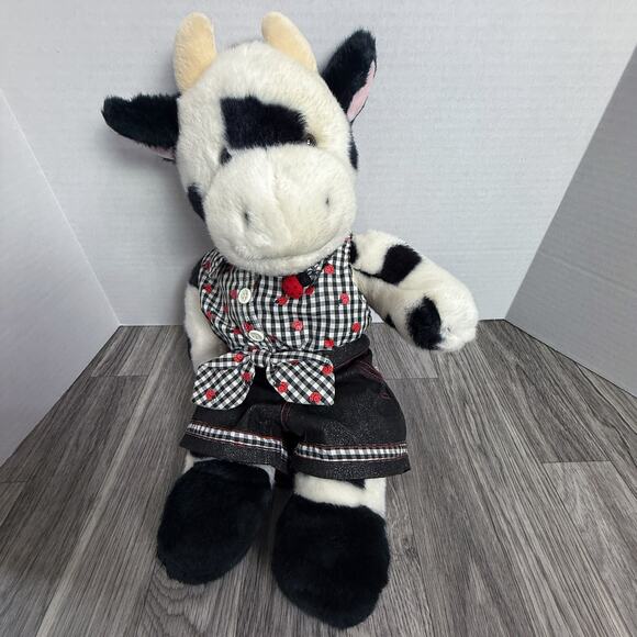 Build-A-Bear Workshop Black White Cow Plush Ladybug Shirt Denim Shorts Outfit - Picture 1 of 4